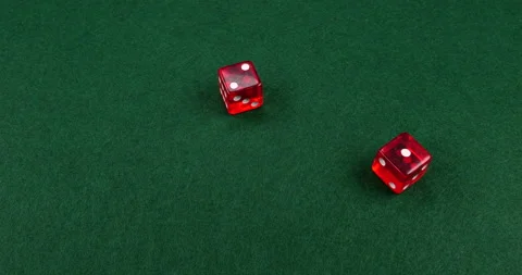 Dice Roll D6 6 Sided Transparent Red Die Green Background Rolling 2-1 Stock Footage 203131359