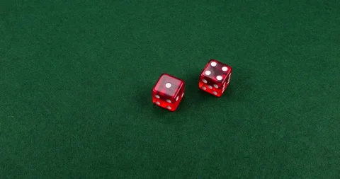 Dice Roll D6 6 Sided Transparent Red Die Green Background Rolling 1-4 Stock Footage 203132324