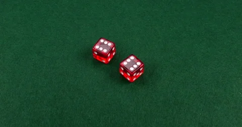 Dice Roll D6 6 Sided Transparent Red Die Green Background Rolling 6-6 Stock Footage 203136253