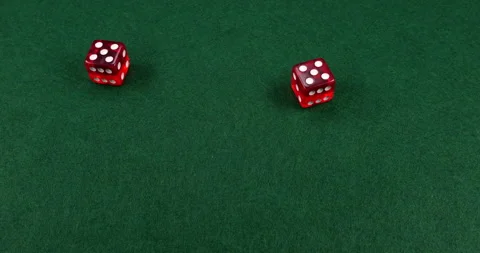 Dice Roll D6 6 Sided Transparent Red Die Green Background Rolling 5-5 Stock Footage 203137004