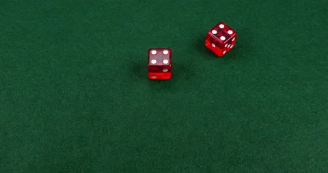 Dice Roll D6 6 Sided Transparent Red Die Green Background Rolling 4-4 Stock Footage 203138422