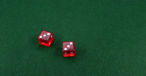 Dice Roll D6 6 Sided Transparent Red Die Green Background Rolling 3-3 Stock Footage 203139829