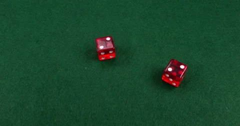 Dice Roll D6 6 Sided Transparent Red Die Green Background Rolling 2-2 Stock Footage 203145784
