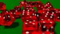 Dice rolling clear red slow motion closeup DOF on green felt tabletop HD Footage