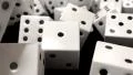 Dice rolling white slow motion closeup DOF on black HD Footage