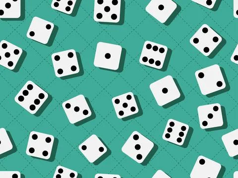 Dice seamless pattern. Dice scattered on the casino gaming table. Template de Stock Illustration