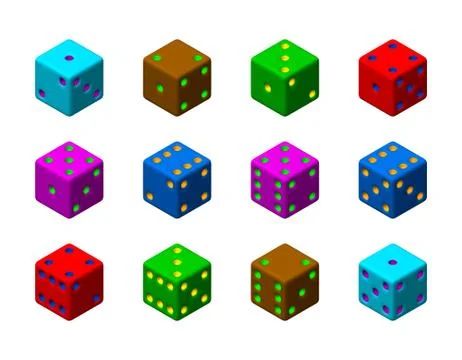 Dice set. 3d Vector colorful illustration.3d isometric style. Иллюстрация