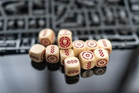 Dice set of different board games for adults with role-playing games and battles Stock Photos