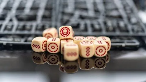 Dice set of different board games for adults with role-playing games and battles Stock Photos