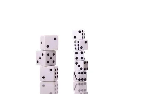 Dice set isolated on white background. Two colums of white game cubes Stock Photos
