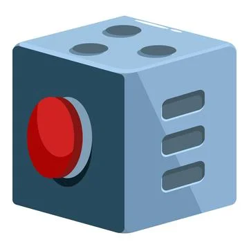 Dice shaped device showing four and featuring big red button and three rect.. 스톡 일러스트