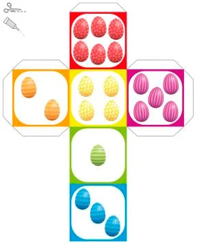 Dice Template Easter Eggs Colorful Stock Illustration