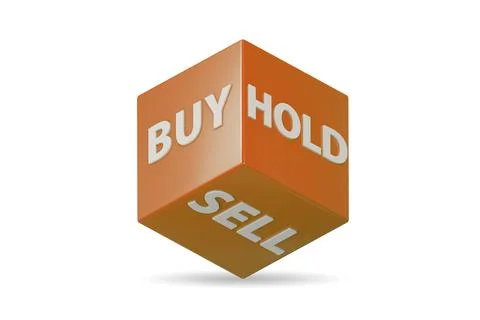 Dice with three options of buy sell and hold - 3d rendering Stock Illustration