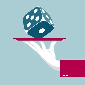 Dice is in the tray. Isolated on blue background. Stock Illustration
