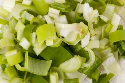 Diced fresh leeks Stock Photos