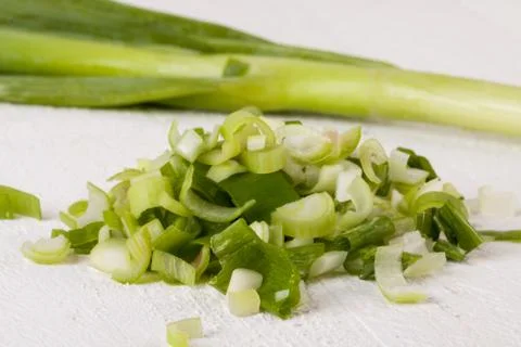 Diced fresh leeks Stock Photos