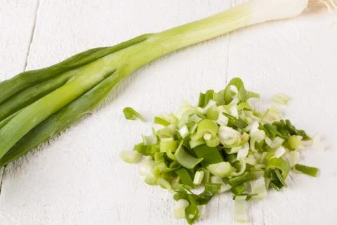 Diced fresh leeks Stock Photos