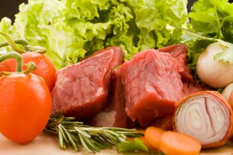 Diced meat with vegetables 스톡 사진