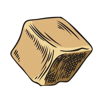 Diced piece of maca root, brown color, hand sketch. Stock Illustration