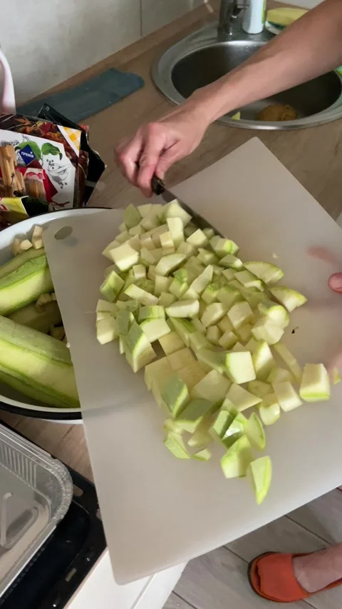 Diced Zucchini Into Molds Video stock 246302339