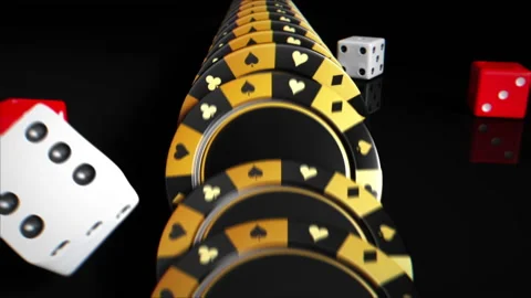 Dices And Chips On Black Background Stock Footage 231284261