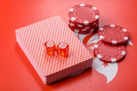 Dices and chips on a table, a gambling game of poker. Dices and chips Foto stock