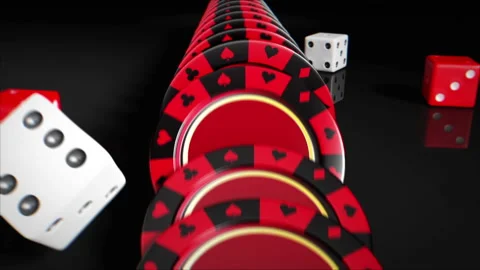 Dices And Red Casino Chips Falling Stock Footage 231284341