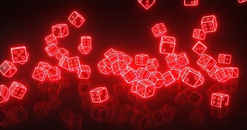 Dices Falling With Red Neon Lights Isolated On The Black Background, 3D Stock Footage 98310169