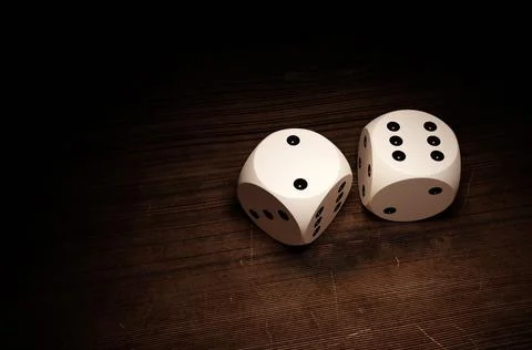 Dices on a wooden surface. 3d render Stock Photos