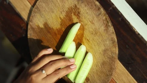 Dicing Fresh Cucumber Into Small Cubes Close Up Stock Footage 329452680