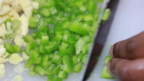 Dicing green bell peppers Stock Footage 154144431