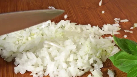 Dicing an Onion - Finely chop Basil Stock Footage 276643589