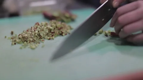Dicing Rhubarb Stock Footage 77034564