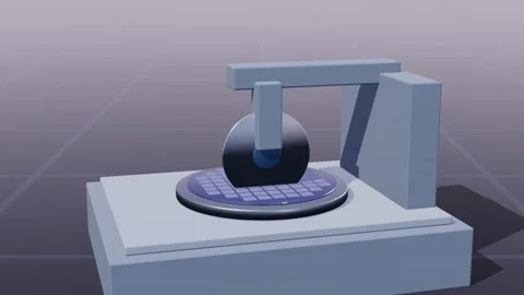 Dicing saw cutting silicon wafer into semiconductor dies loop 3D animation Stock Footage 341174191
