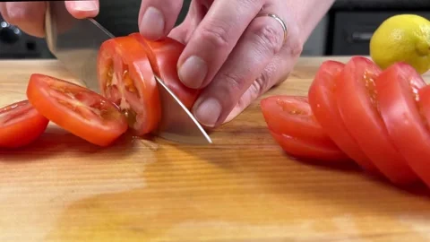 Dicing Tomato Stock Footage 318699788