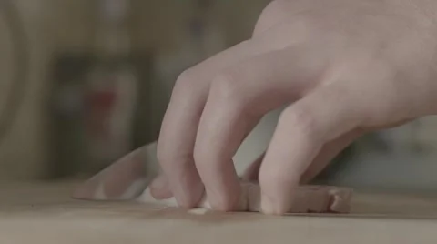 Dicing/Chopping pork meat, slow motion 動画素材 56776209