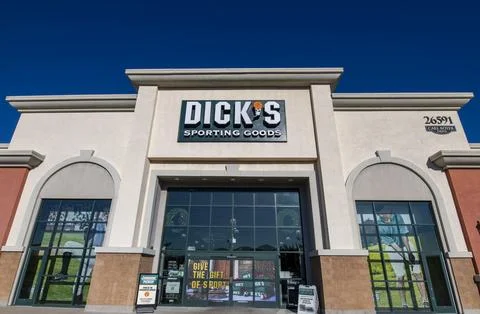 Dick's Sporting Goods store front, entrance, sign, logo, marquee, sunny Stock Photos