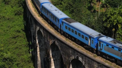 Dickwella bridge with train in Sri Lanka, 4K Stock Footage 107355098