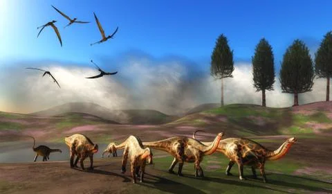 Dicraeosaurus Dinosaur Meadow Stock Illustration