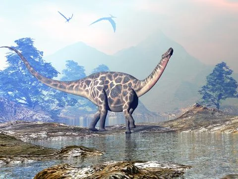 Dicraeosaurus dinosaur walking - 3D render Stock Illustration