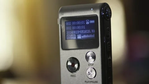 Dictaphone digital screen display audio recording technology CLOSE-UP Stock Footage 304155242