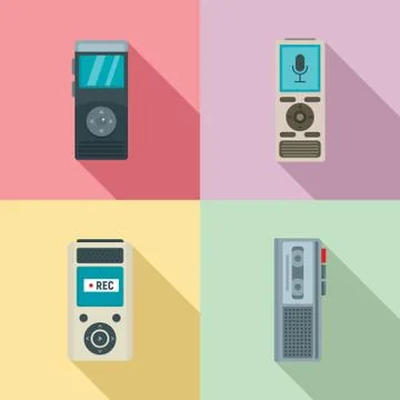 Dictaphone icons set, flat style Stock Illustration
