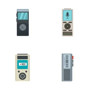 Dictaphone icons set, flat style Stock Illustration