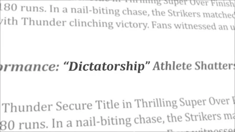 Dictatorship news headline in different articles Stock Footage 246410344