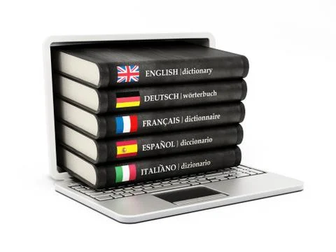 Dictionaries inside laptop computer screen Stock Illustration