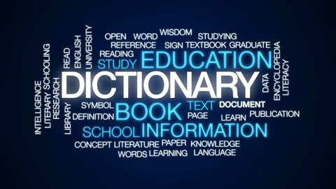 Dictionary animated word cloud, text design animation. Stock Footage 79288649