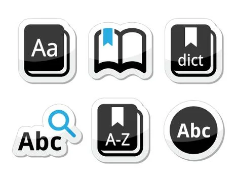 Dictionary book vector buttons set Stock Illustration