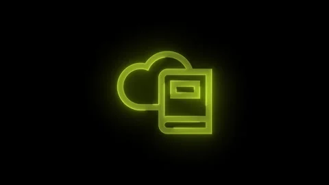 Dictionary cloud book stroke icon glowing neon yellow color animation Stock Footage 289401359