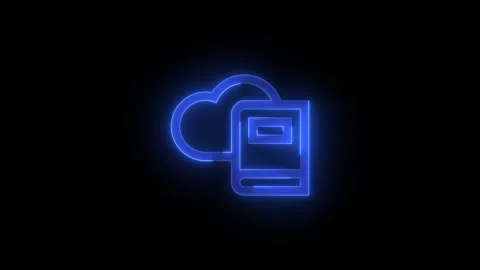 Dictionary cloud book stroke icon glowing neon blue color animation Stock Footage 289401595