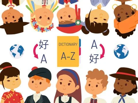 Dictionary cover, vector illustration. Foreign language learning for children Stock Illustration